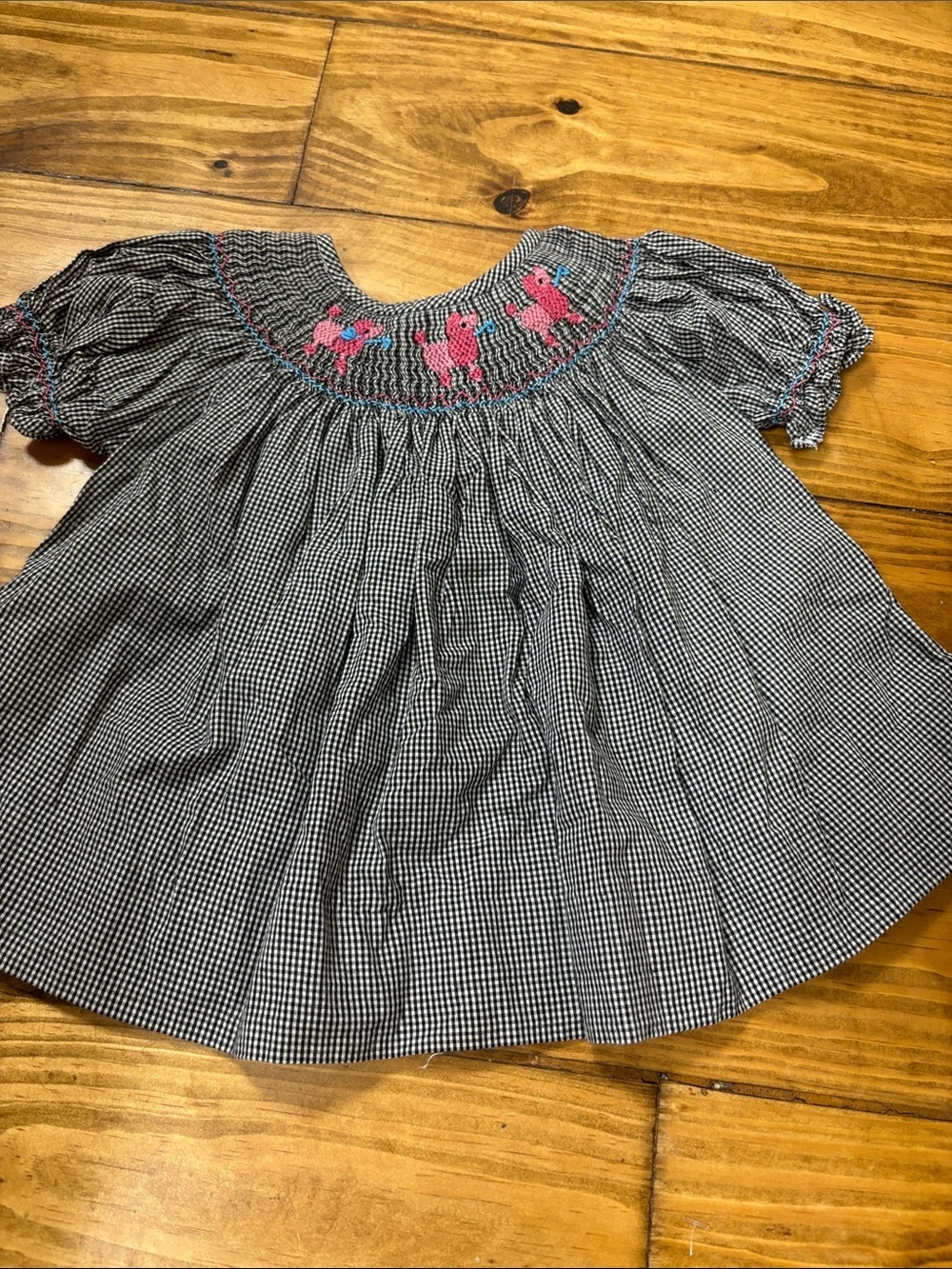 Smocked or Not Size 12 Months Black & White Smocked Top w/Pink Poodles